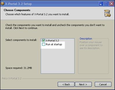 pelco setup disable run at startup